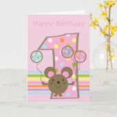 Souris à bulle rose Bonne 1ère carte d'anniversair (Fleur jaune)