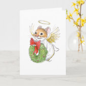 Souris Ange de Noël avec carte de couronne (Fleur jaune)