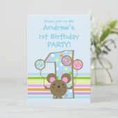 Souris Bleue 1er Anniversaire Fête Invitation (Debout devant)