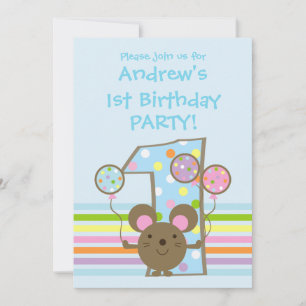 Souris Bleue 1er Anniversaire Fête Invitation