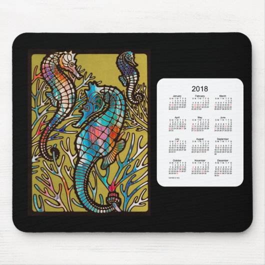 Souris Calendrier 2018 d'hippocampes par le tapis de (Devant)