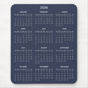 Souris Calendrier 2026 Simple mais Élégant Tapis de sou