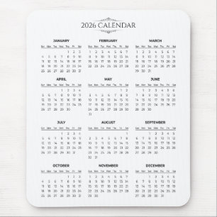Souris Calendrier 2026 Simple mais Élégant Tapis de sou