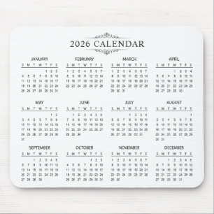 Souris Calendrier 2026 Simple mais Élégant Tapis de sou