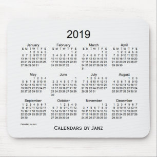 Souris Calendrier de fumée de 2019 blancs par le tapis d