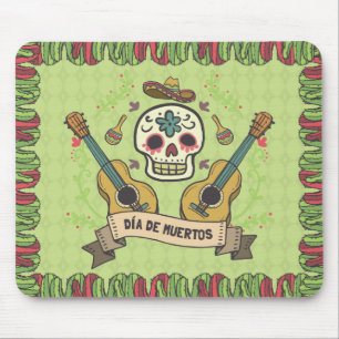 Souris Crâne à sucre et guitares Dia de Muertos   Tapis d