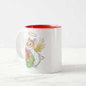 Souris d'ange de Noël avec la tasse de guirlande (Devant gauche)