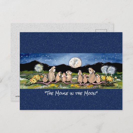 Souris dans la lune Aquarelle Whimsical Carte post (Devant / Derrière)