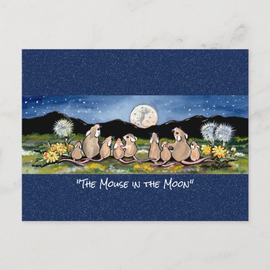 Souris dans la lune Aquarelle Whimsical Carte post (Devant)