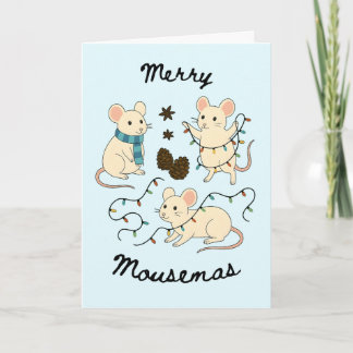 Souris de fête avec des lumières féeriques – Carte
