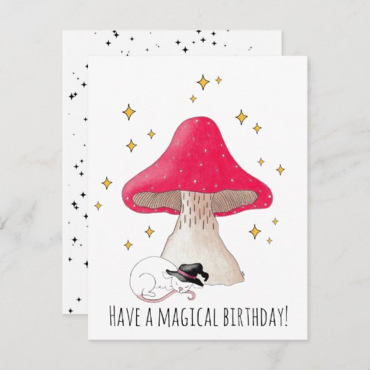 Souris de sorcière blanche Toadstool carte d'anniv (Devant / Derrière)