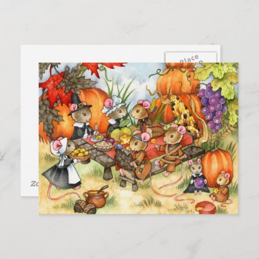 Souris de thanksgiving - cartes postales mignonnes (Devant / Derrière)