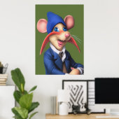 Souris en bleu veste et beanie | AI Art Poster (Bureau à domicile)