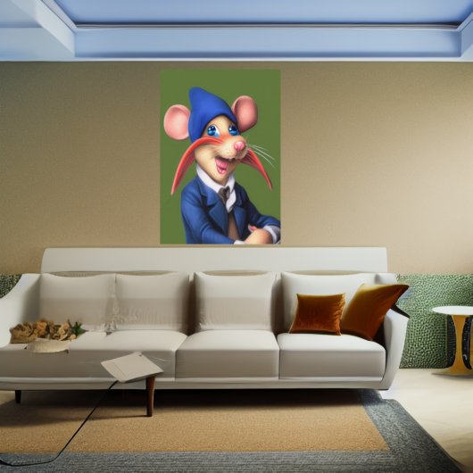 Souris en bleu veste et beanie | AI Art Poster