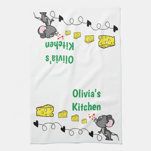 Souris Fromage Coeurs Cuisine Serviette à main (Vertical)