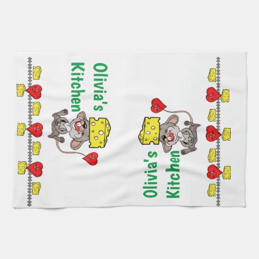 Souris Fromage Coeurs rouges Cuisine Serviette à m (Horizontal)
