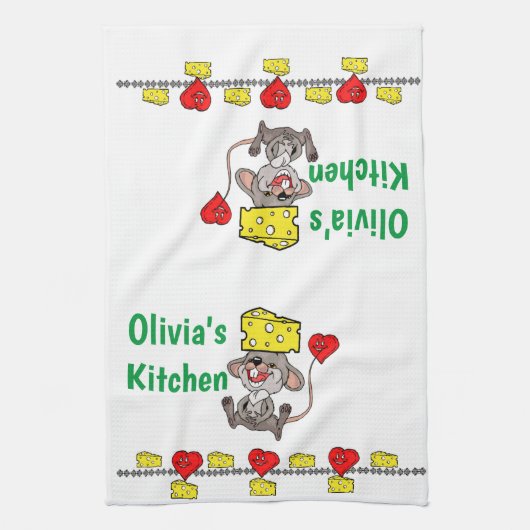 Souris Fromage Coeurs rouges Cuisine Serviette à m (Vertical)