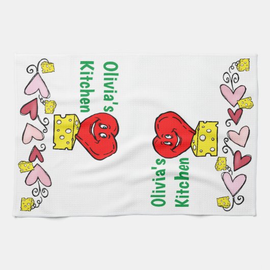 Souris Fromage Coeurs rouges Cuisine Serviette à m (Horizontal)