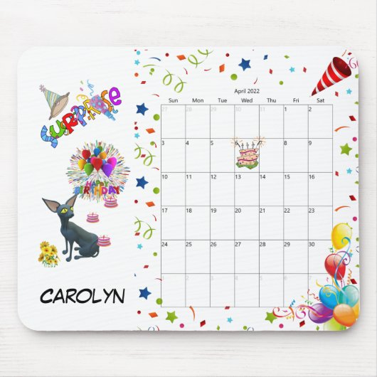 Souris Joyeux Anniversaire Avril 2022 Calendrier Tapis de (Devant)