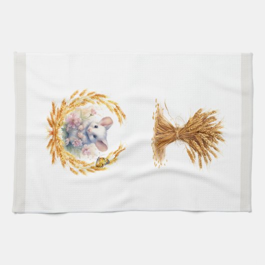 Souris mignonne avec serviette de cuisine Blé Blan (Horizontal)