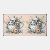 Souris mignonne en théière florale Illustration (Recto)