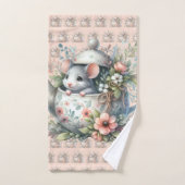 Souris mignonne en théière florale Illustration (Serviette à main)