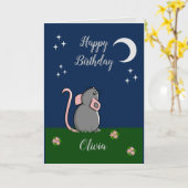 Souris mignonne regardant la carte lune (Fleur jaune)