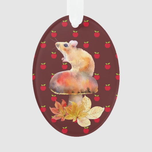 Souris mignonne sur un champignon rouge avec pomme (devant)