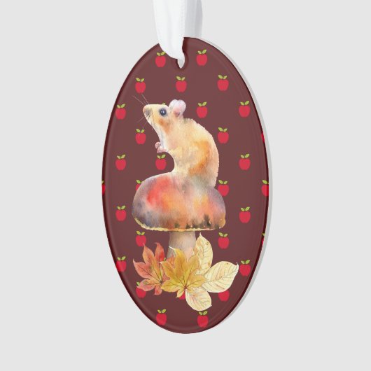 Souris mignonne sur un champignon rouge avec pomme (devant)