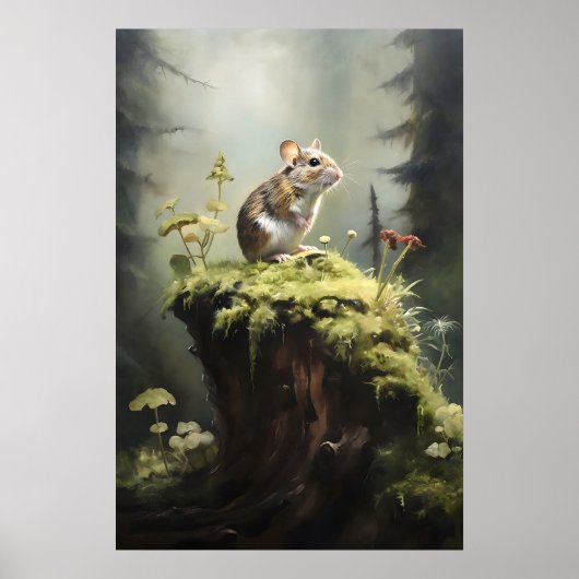 Souris sur souche dans une impression de mur de fo (Devant)