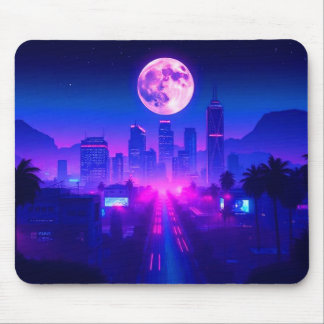 Souris Tapis de bureau de jeu Neon City Synthwave Sunset 