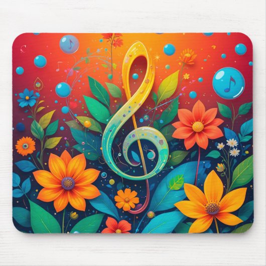 Souris 🎵 Tapis de Bureau Note de Musique Florale Espace (Devant)