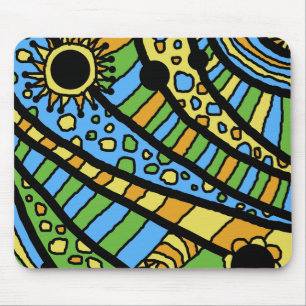 Souris Tapis de souris, été abstrait amusant jaune bleu o