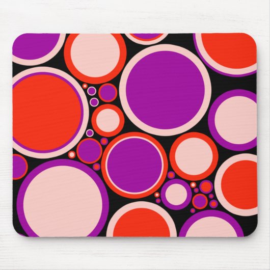 Souris Tapis de souris, points rétro, violet, rouge, rose (Devant)