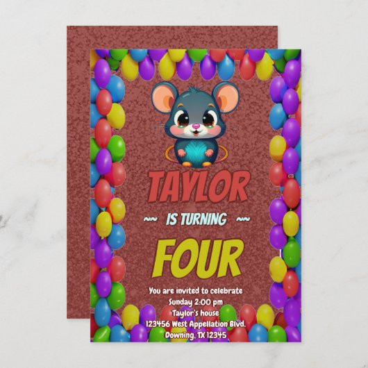 Souris Unique Personnalisé Anniversaire Invitation (Devant / Derrière)