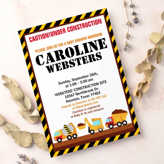 SOUS CONSTRUCTION Baby shower Partie Invitation