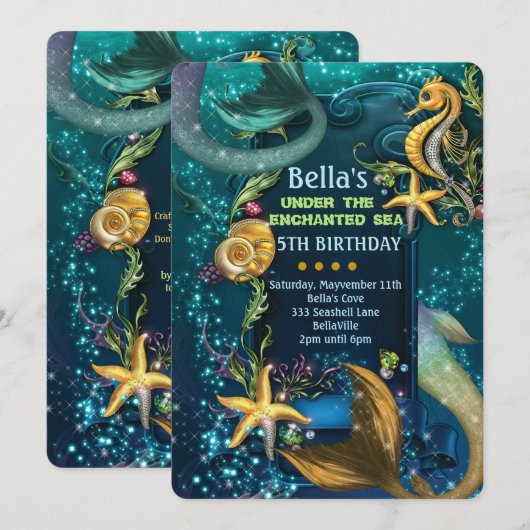 Sous la baignade de mer Invitations fête d'anniver (Devant / Derrière)