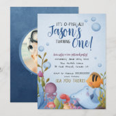 Sous la mer 1er anniversaire Invitation avec photo (Devant / Derrière)