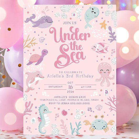 Sous la mer 3ème anniversaire Invitation fille Tod