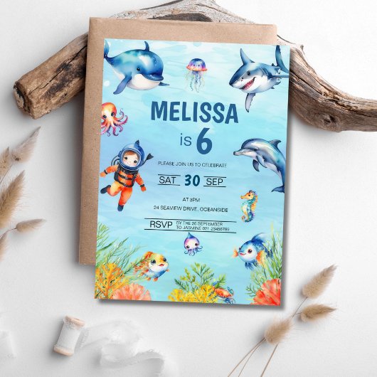 Sous la mer 6e anniversaire Invitation