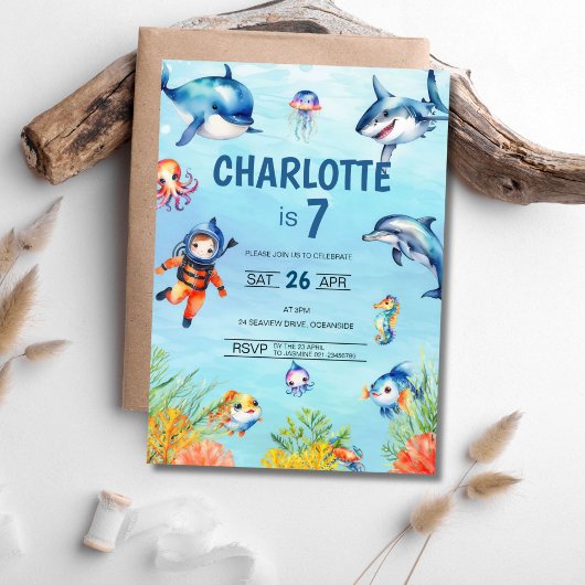 Sous la mer 7e anniversaire Invitation
