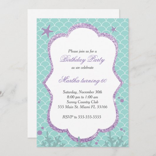 Sous la mer Anniversaire Fête Invitation Bleu Turq (Devant / Derrière)