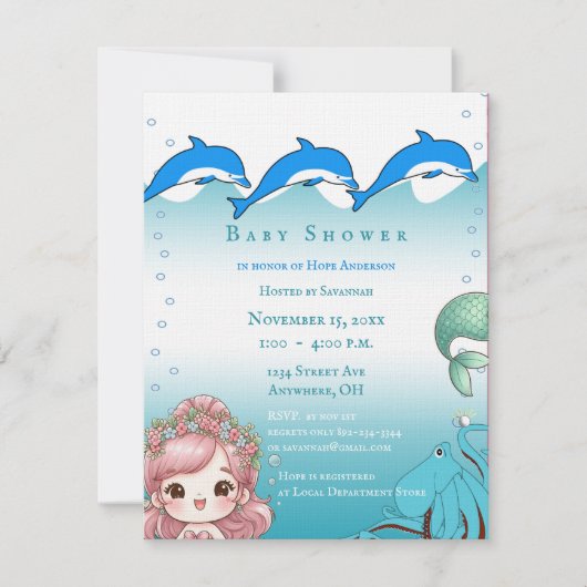 Sous la mer Baby Girl Douche Faire-part (Devant)