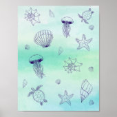 Sous la mer Bleu mer tortue poster (Devant)
