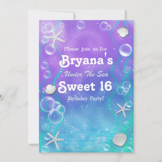Sous la mer douce 16 anniversaire invitation fête (Devant)