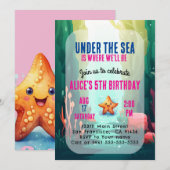 Sous la mer Girl Anniversaire Invitation rose (Devant / Derrière)