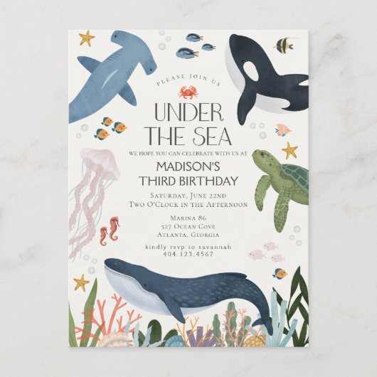 Sous la mer Hommes et femmes Invitation d'annivers (Devant)