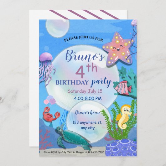 Sous la mer Invitation d'anniversaire (Devant / Derrière)