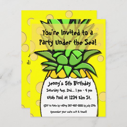 Sous la mer, invitation d'anniversaire d'enfant de (Devant / Derrière)