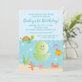 Sous la mer Invitation d'anniversaire en bleu et v (Debout devant)